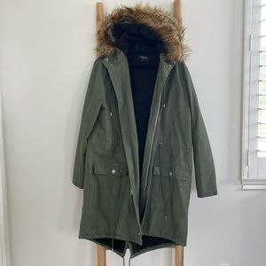 Pacsun lightly worn military style olive parka jacket. Size Large